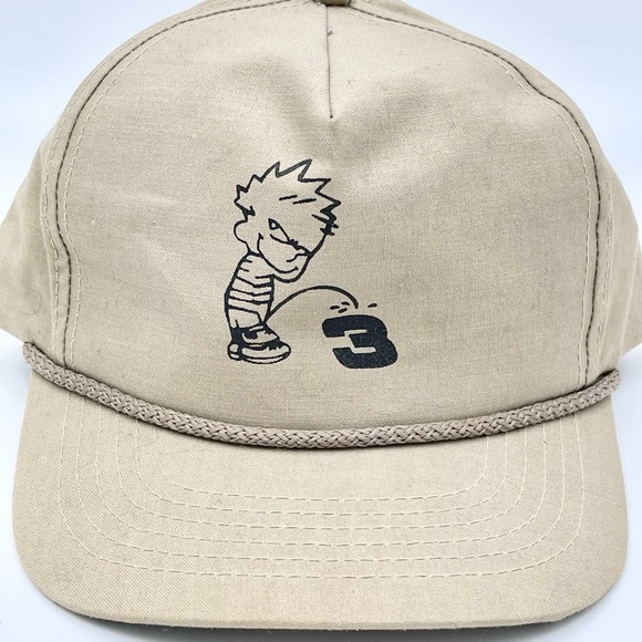 Vintage 90s Calvin Peeing on #3 Dale Earnhardt Tan SnapBack Trucker Hat Adult OS - Picture 4 of 14